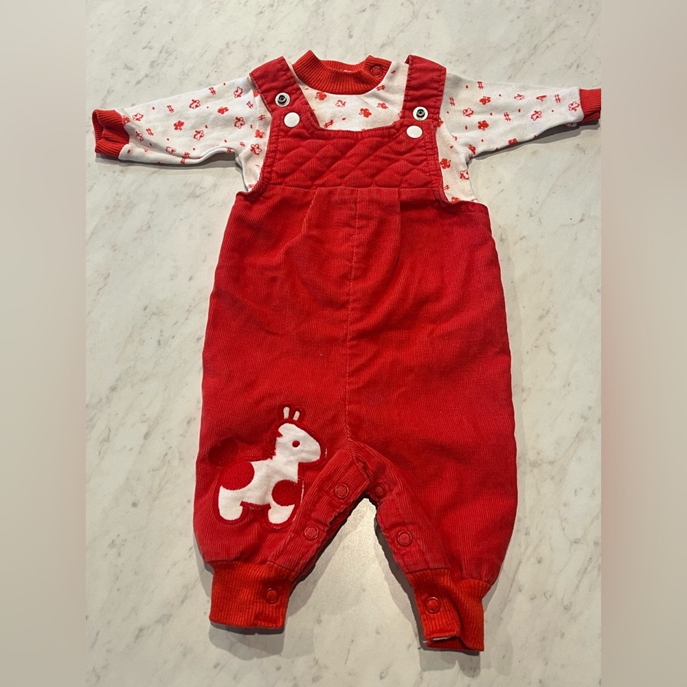 Vintage Carter's Red Overalls with Animal Design
